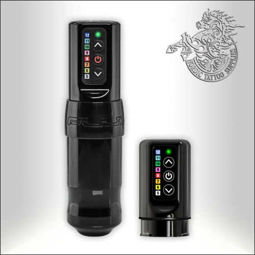 FK Irons Spektra Flux Wireless Tattoo Machine - Stealth Black with additional Powerbolt