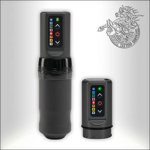 FK Irons Spektra Flux Wireless Tattoo Machine - Black Ops with additional Powerbolt
